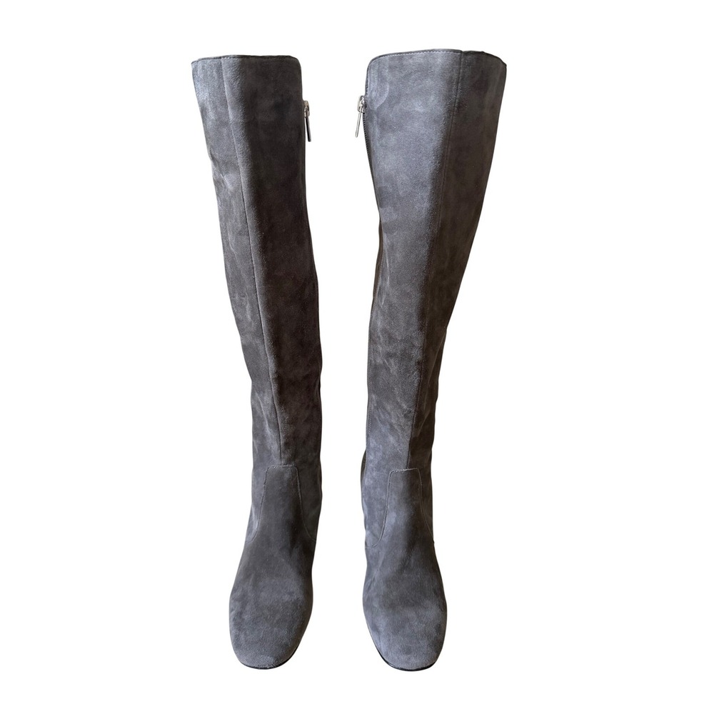 Marc Fisher LTD Grey Suede Embroidered Over The Knee Boots Block Heel Size 7M - Picture 4 of 8